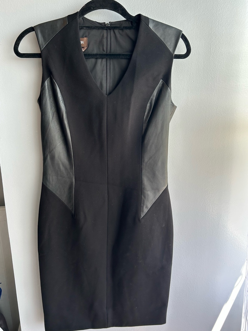 DANIER Black Faux-Leather Paneled Sheath Dress